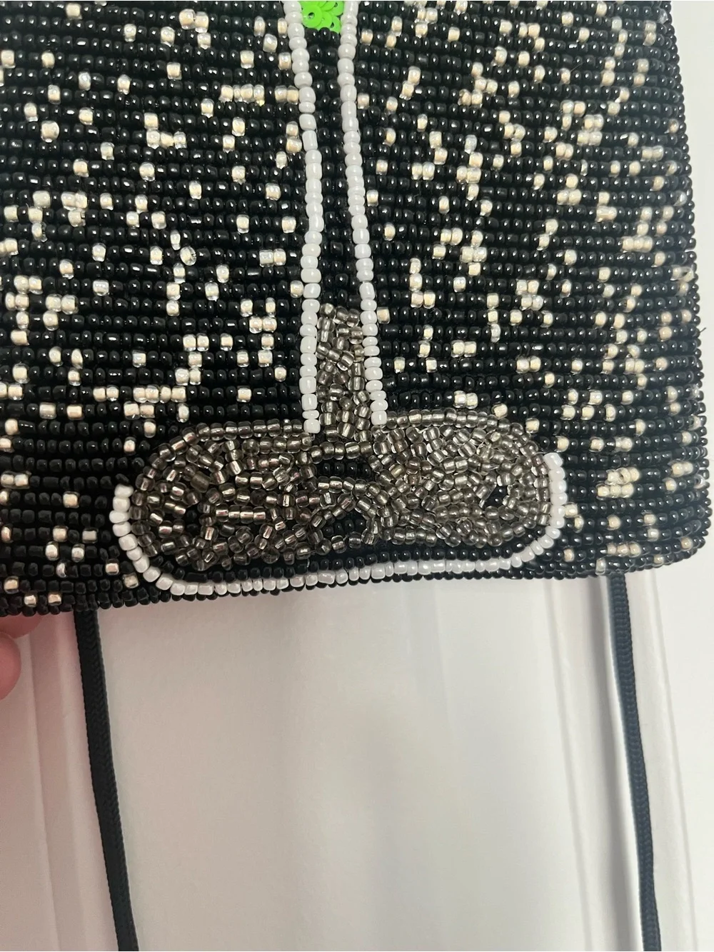 Beaded Wristlet with Olive Martini Cocktail, Black, Silver, Lime and Red